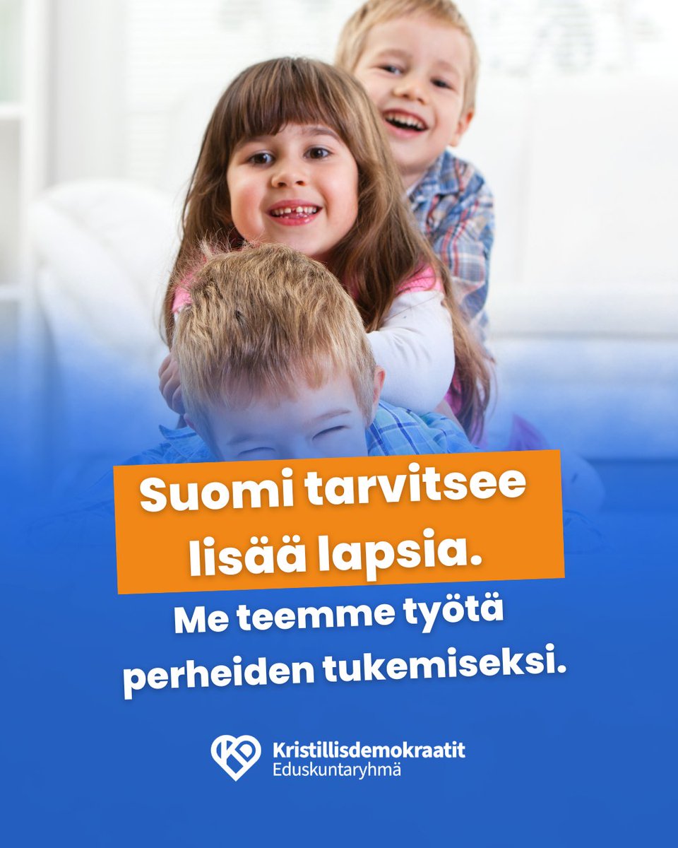 KDpuolue's tweet photo. KD esittää lisää toimia perheellistymisen tukemiseksi. Työnteon ja opiskelun sekä vanhemmuuden yhteensovittamista helpotettava, vauvatonni ja uudet verotukselliset keinot käyttöön.
https://t.co/MxrUJMMFRE

#perhepolitiikka #väestökehitys #syntyvyys #tärkeimmistätinkimättä https://t.co/tt3db0vE5S