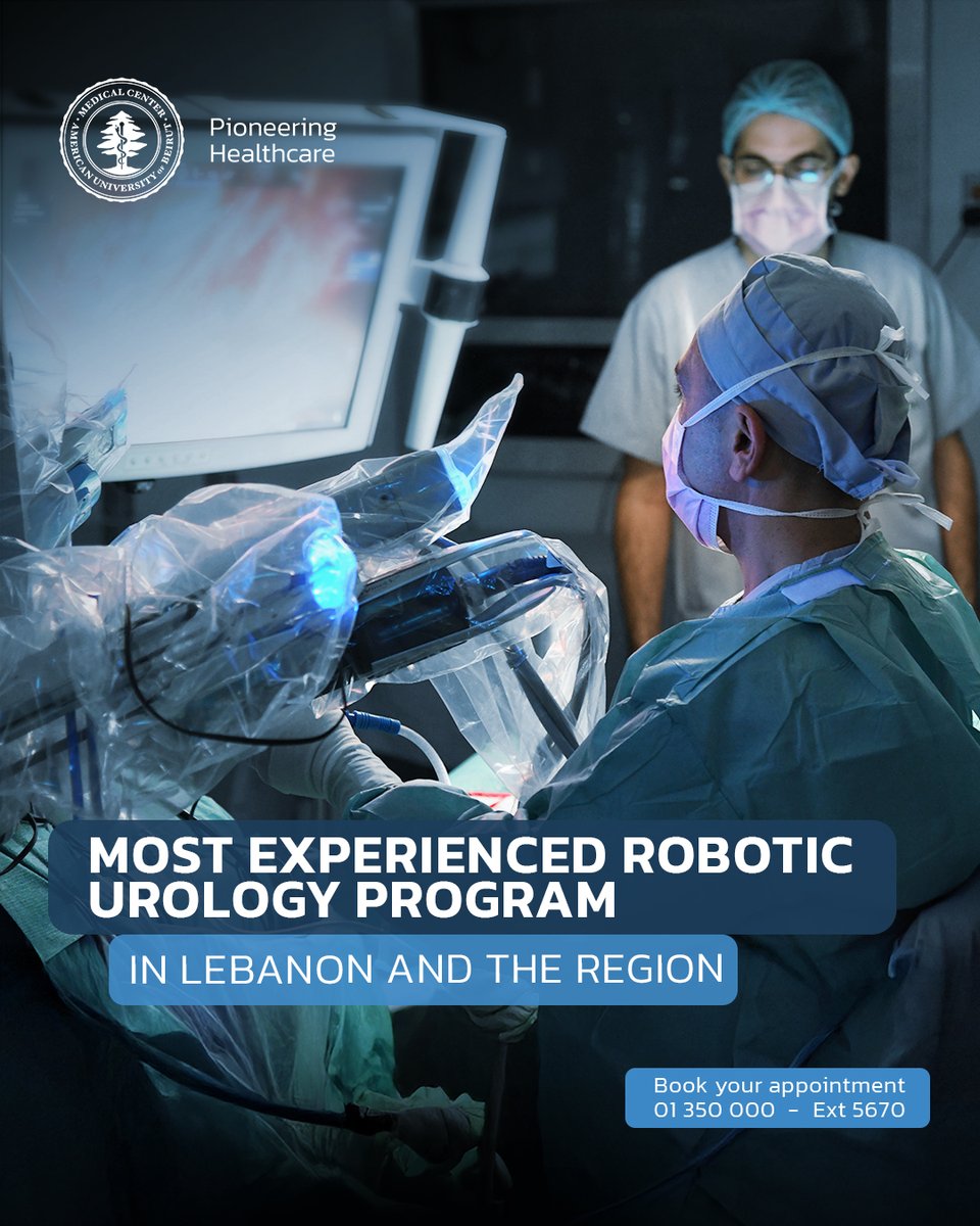 American University of Beirut Medical Center (@aubmc_official) on Twitter photo Experience world-class urology care at AUBMC. With over 1200 robotic procedures having exceptional outcomes, our center is the leading robotic urology program in Lebanon and the region. For more information, 01 350 000 ext 5670 Urology clinics or robot@aub.edu.lb #Urology Experience world-class urology care at AUBMC. With over 1200 robotic procedures having exceptional outcomes, our center is the leading robotic urology program in Lebanon and the region. For more information, 01 350 000 ext 5670 Urology clinics or robot@aub.edu.lb #Urology