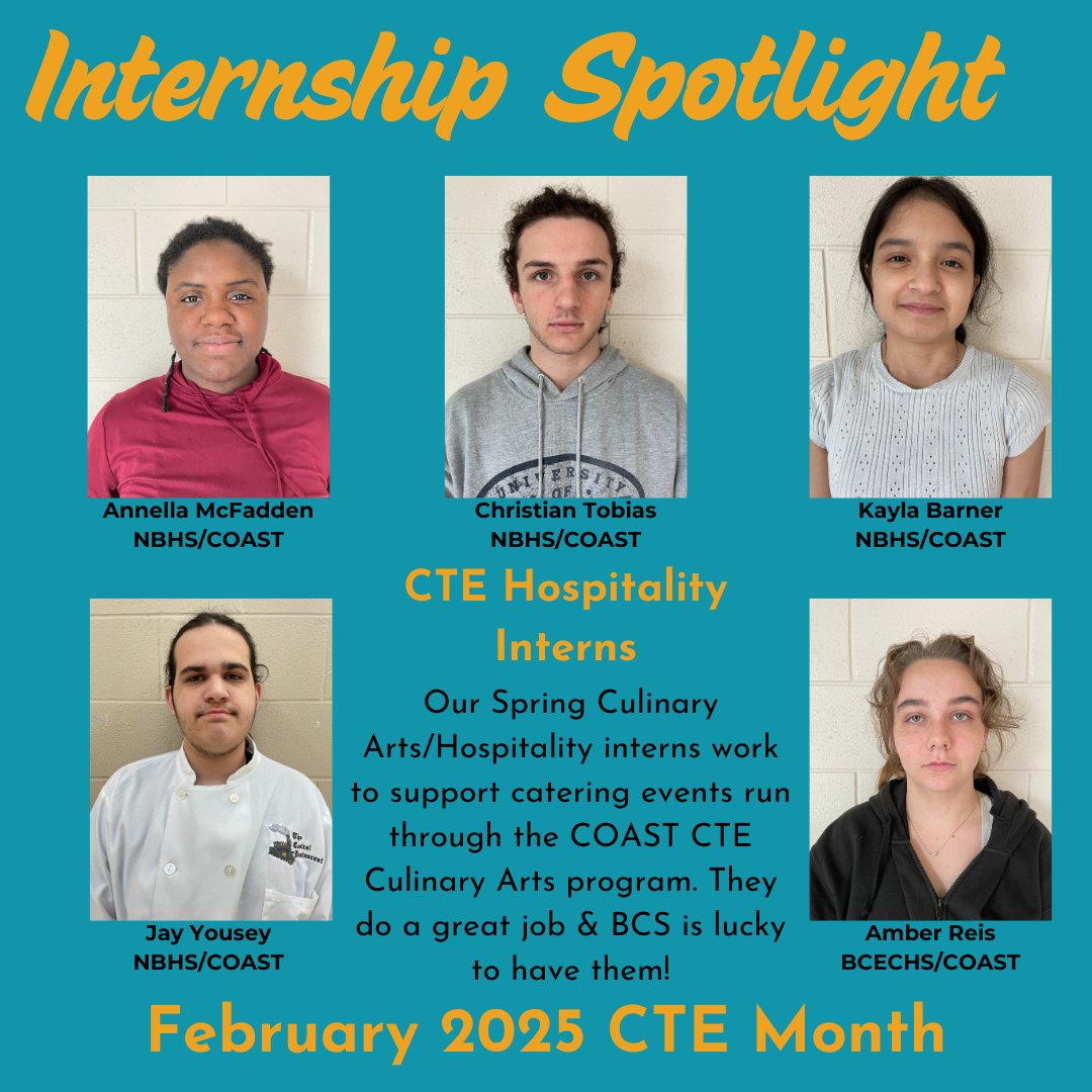 This Wednesday's CTE spotlight showcases our CTE hospitality interns. These students work with Chef Pierri to support the Culinary Arts catering program at the COAST. We are lucky to have these awesome student interns!
#BrunswickBuilt #CTEforNC