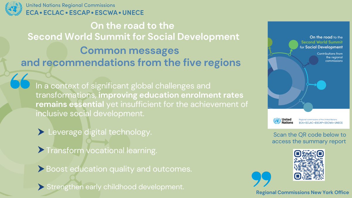 📣 JUST RELEASED!  #RegionalCommissions joint   report on #SocialDevelopment in the   regions, released as a contribution to #SocialSummit2025.    
  <a href="/ECA_OFFICIAL/">ECA</a> <a href="/UNECE/">UNECE</a> <a href="/cepal_onu/">CEPAL</a> <a href="/UNESCAP/">United Nations ESCAP</a> <a href="/UNESCWA/">ESCWA</a> #CSocD63
See 👇 key highlights 
Learn more: 🔗 tinyurl.com/27peax4b