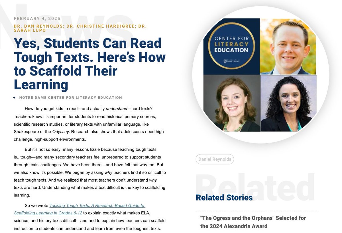 Notre Dame Center for Literacy Education (@cleatnd) on Twitter photo How do we help students read difficult texts? Dan Reynolds, Christine Hardigree & Sarah Lupo offer answers in their recently published book "Tackling Tough Texts" & offer book highlights in the CLE blog: iei.nd.edu/initiatives/no… <a href="/DrSarahLupo/">Sarah Lupo</a> <a href="/ieiatnd/">IEIatND</a> <a href="/ACEatND/">ACE at ND</a> <a href="/guilfordpress/">Guilford Press</a> How do we help students read difficult texts? Dan Reynolds, Christine Hardigree & Sarah Lupo offer answers in their recently published book "Tackling Tough Texts" & offer book highlights in the CLE blog: iei.nd.edu/initiatives/no… <a href="/DrSarahLupo/">Sarah Lupo</a> <a href="/ieiatnd/">IEIatND</a> <a href="/ACEatND/">ACE at ND</a> <a href="/guilfordpress/">Guilford Press</a>
