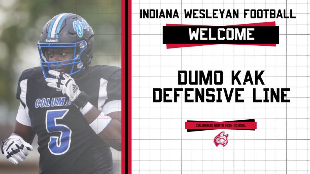 Dumo Kak (@dumokak) on Twitter photo I’m so Blessed to announce my commitment to Indiana Wesleyan University!!! Thank you <a href="/Coach__AT/">Austin Taylor</a> <a href="/Coach_Rode/">Andrew Rode</a> <a href="/Coach_Haston/">Logan Haston</a> <a href="/_CoachTeague_/">Luke Teague</a> <a href="/IndianaPreps/">Indiana Preps</a> <a href="/DogPackFB/">Columbus North FB</a> I’m so Blessed to announce my commitment to Indiana Wesleyan University!!! Thank you <a href="/Coach__AT/">Austin Taylor</a> <a href="/Coach_Rode/">Andrew Rode</a> <a href="/Coach_Haston/">Logan Haston</a> <a href="/_CoachTeague_/">Luke Teague</a> <a href="/IndianaPreps/">Indiana Preps</a> <a href="/DogPackFB/">Columbus North FB</a>