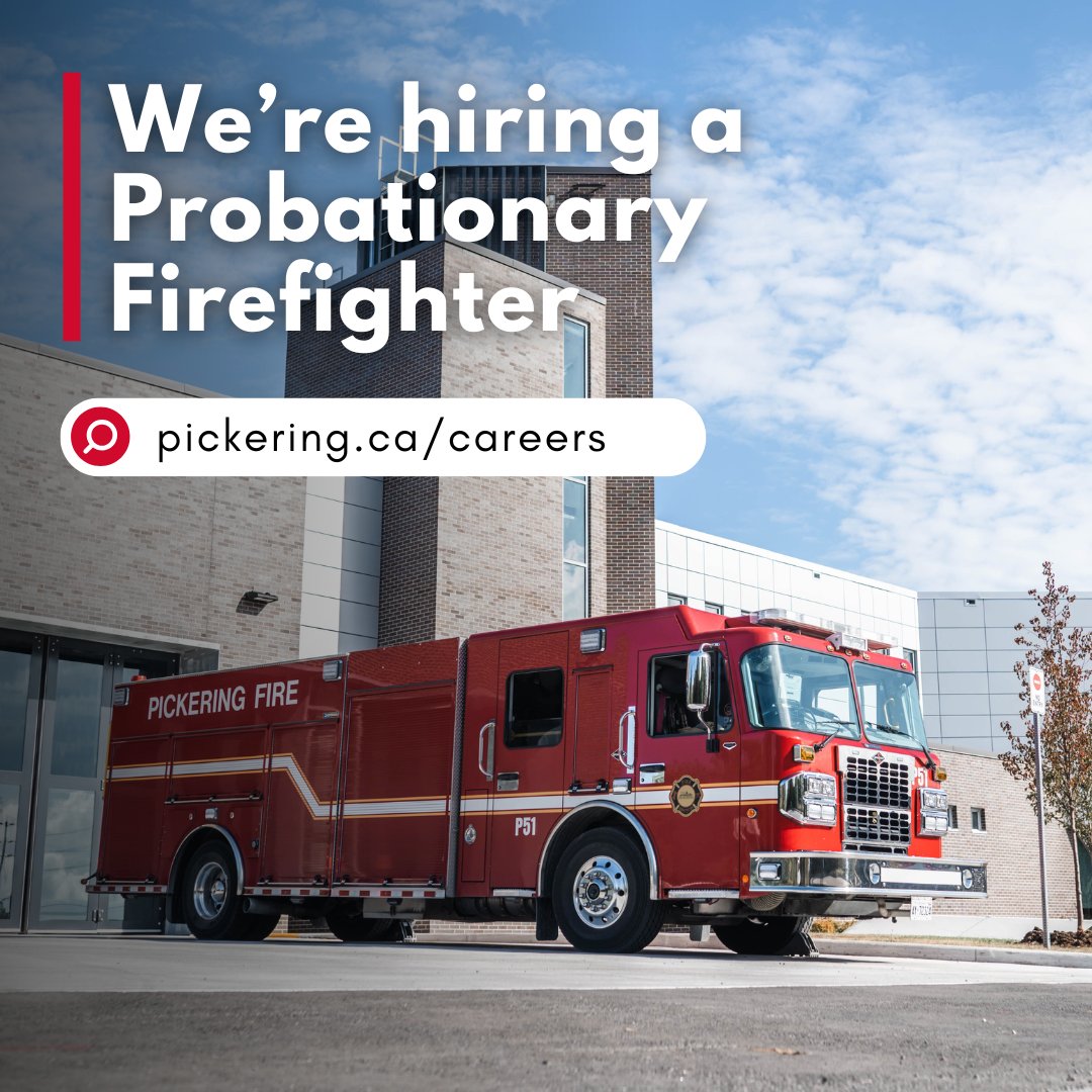 We're #hiring➡️ Probationary Firefighter

The successful candidate is responsible for responding to emergency incidents of various types in an effective and efficient manner to protect the health, welfare, and property of the citizens of Pickering. 

Apply by February 21, 2025 at