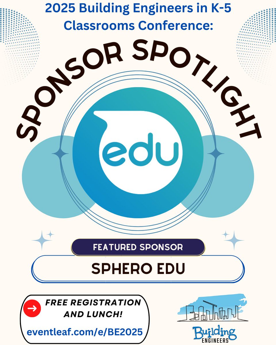 Building Engineers in K-5 Classrooms (@k5engineers) on Twitter photo So pleased to have Sphero Edu back for another year sponsoring our conference. They offer not only outstanding programming/robotics tools but also excellent SUPPORT. Thanks <a href="/SpheroEdu/">Sphero Education</a> for keeping this conference FREE for educators!
Register at eventleaf.com/e/BE2025 So pleased to have Sphero Edu back for another year sponsoring our conference. They offer not only outstanding programming/robotics tools but also excellent SUPPORT. Thanks <a href="/SpheroEdu/">Sphero Education</a> for keeping this conference FREE for educators!
Register at eventleaf.com/e/BE2025
