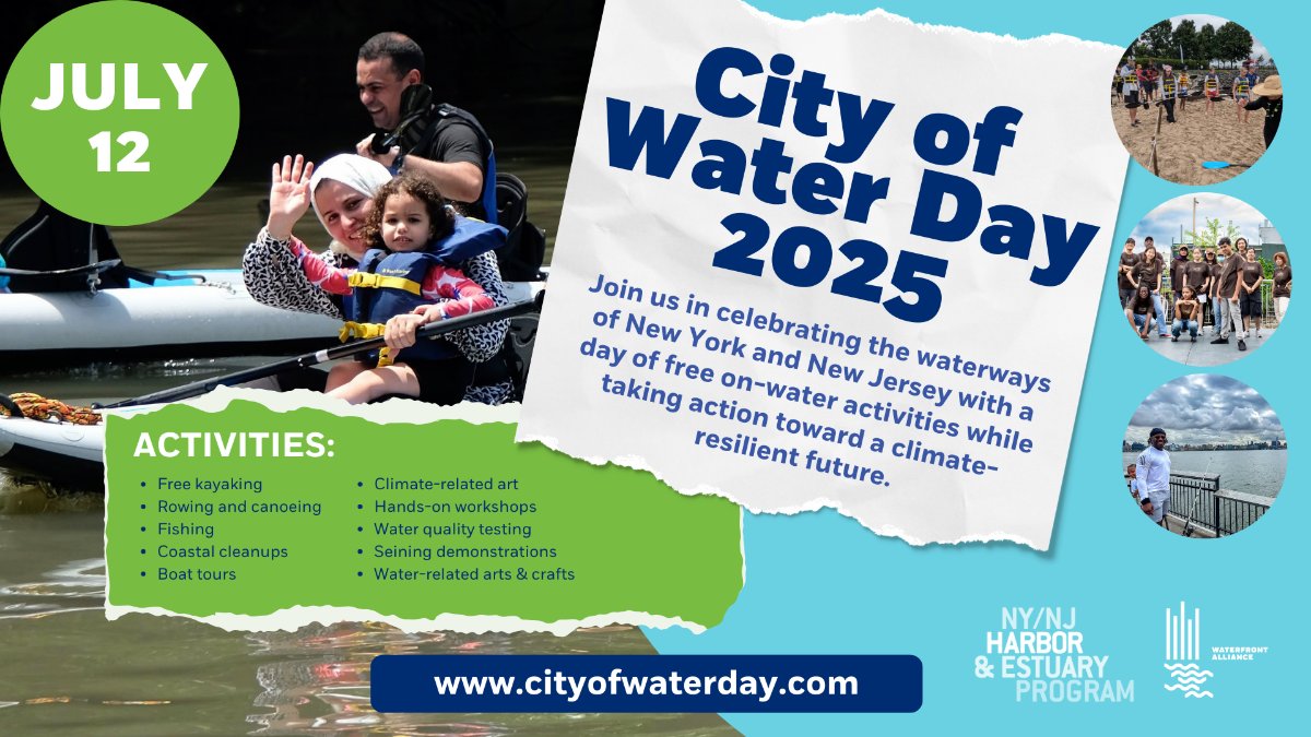 harborestuary's tweet image. Mark Your Calendars - City of Water Day will be on Saturday, July 12th! This year's City of Water Day theme is unity in the face of climate change. Join us on March 12th at 3pm to learn more and click the link to register. mailchi.mp/hudsonriver/ci…
