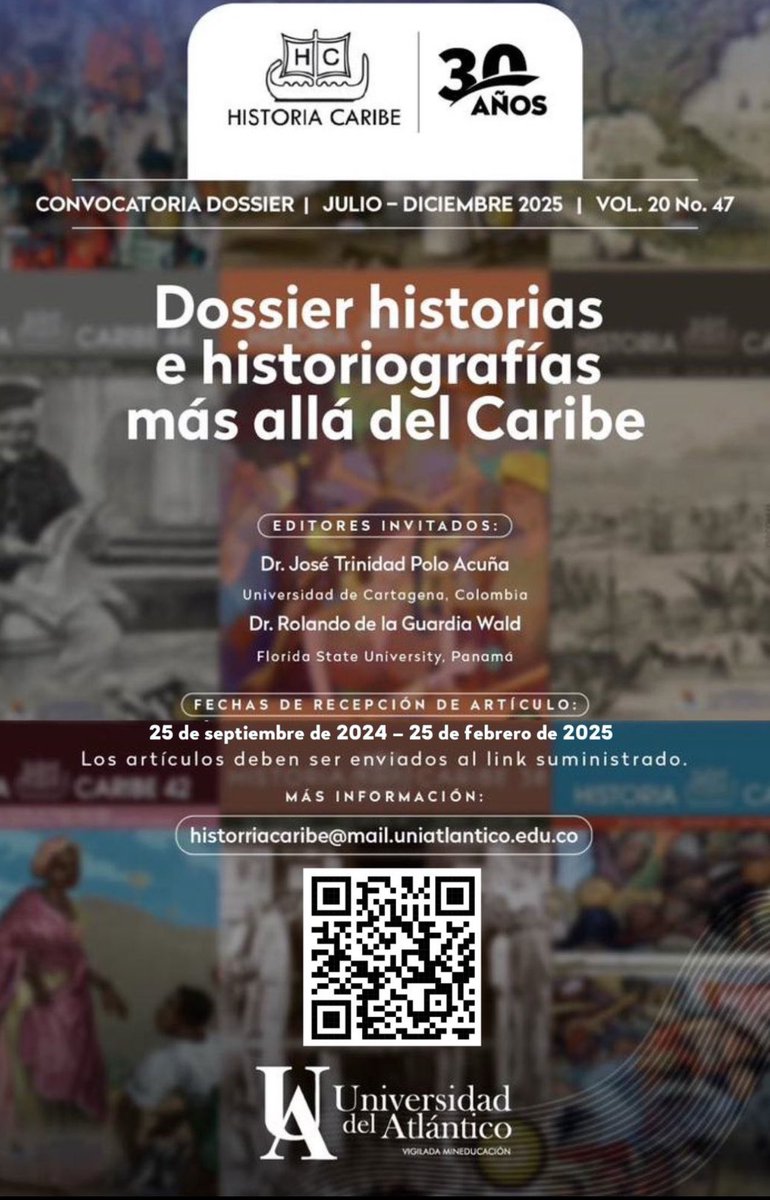 historiacaribe's tweet photo. No se te olvide participar en el Dosier Historia e Historiografías. Más allá del Caribe, con el cual se conmemoran los 30 años de @historiacaribe 
📆 Cierre 25 de Febrero 
Ver https://t.co/pYridPuUSg https://t.co/2R2cS3aNU2