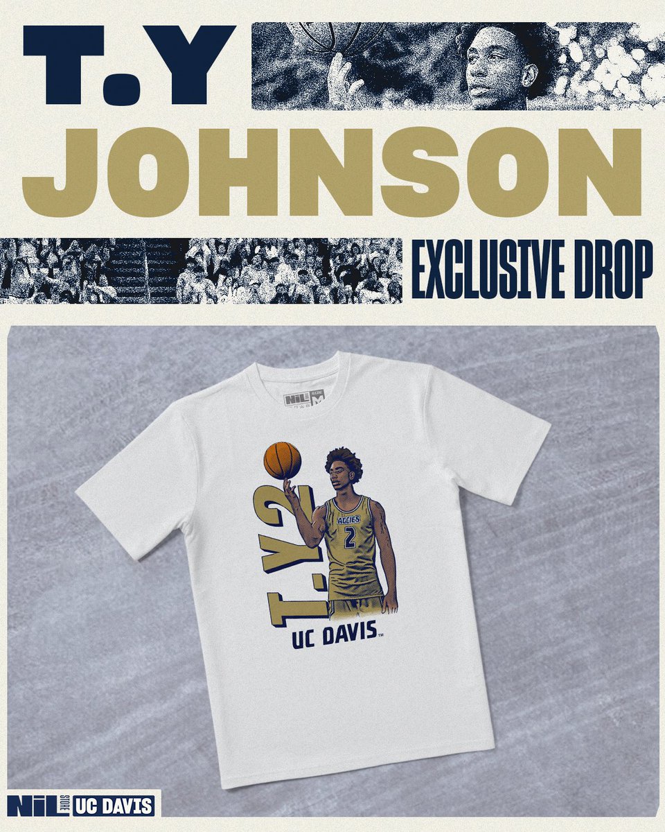 UCDavisNILStore's tweet photo. 🚨TY JOHNSON EXCLUSIVE DROP🚨

TY is ballin this season and you can support him by checking out his new exclusive release today!

🛒 https://t.co/1XKrGoZhtD

#UCDavisMBB #NCAAMBB https://t.co/w4w5N5S3EX