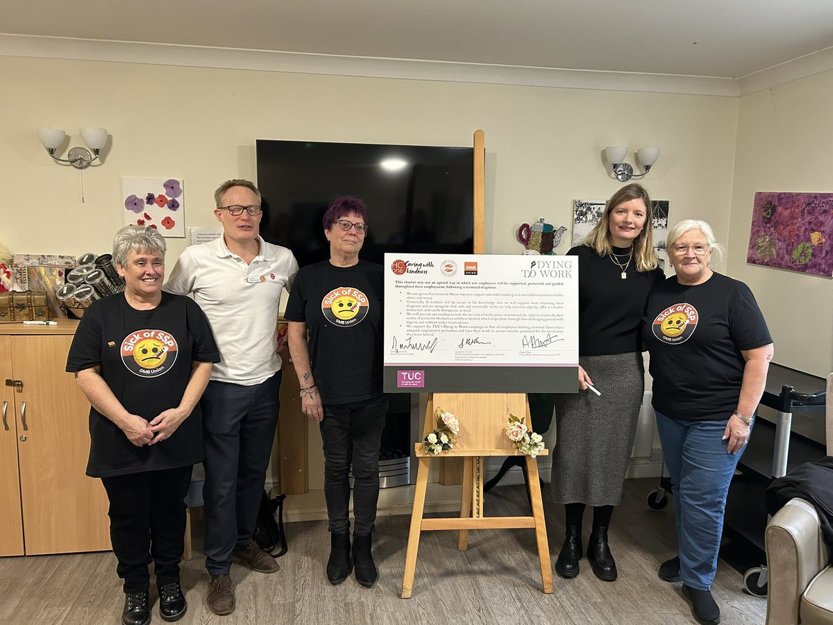 Today our <a href="/HC_One/">HC-One</a> committee members met with the company CEO to sign the #dyingtowork charter. Proud day for our reps - who now work for the first care company in the country to publicly sign a commitment to support their colleagues when they are terminally ill <a href="/The_TUC/">Trades Union Congress</a> <a href="/GMBCare/">GMB National Care Committee</a>