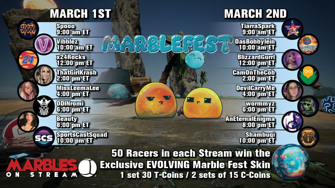 SpoooTown's tweet photo. #MARBLEFEST - Starting on Saturday, March 1st, 2025 at 9am ET (2pm UK) in #SpoooTown!!
6 layers make up this Marble Fest marble!
(Prizes may take up to 24 hours for distribution)
Layer 1 is in the shop now!
#MarblesOnStream @SpoooTV https://t.co/ImRZ6dv6VL