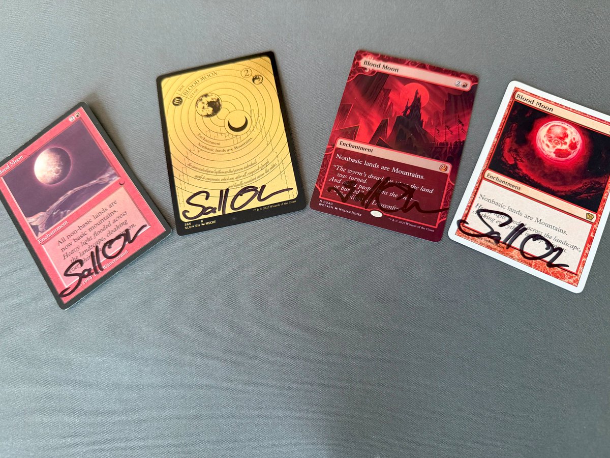 I've got a mismatched (of course) playset of signed Blood Moons to throw into the pool! Let's help a good cause! give.translifeline.org/tolarian