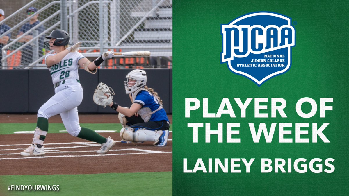 MCCEaglesSports's tweet photo. National Player of the Week. @MCCEaglesSB freshman infielder Lainey Briggs has won the #NJCAASoftball DII Player of the Week. #FindYourWings #NJCAAPOTW https://t.co/3z42WWMIj7