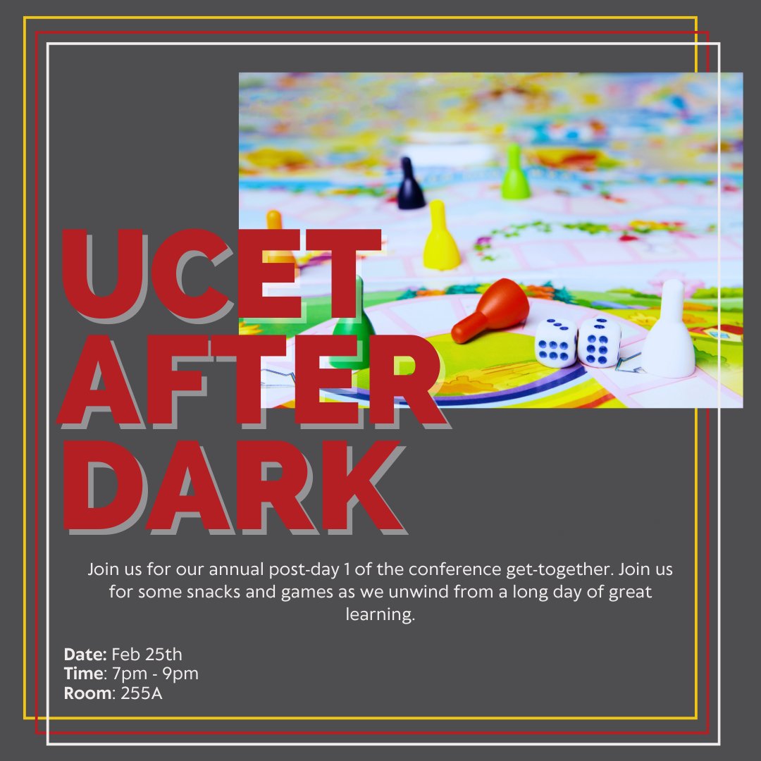 One of our favorite activities during the #UCET25 conference is our #UCETAfterDark game night 🎲. ✨ Unwind with snacks &amp; games on Feb 25th, 7-9pm, Room 255A. ✨ A perfect end to a day of learning. See you there! Register: ucet.org/attendee-regis…
#uted #AuthenticIntelligence