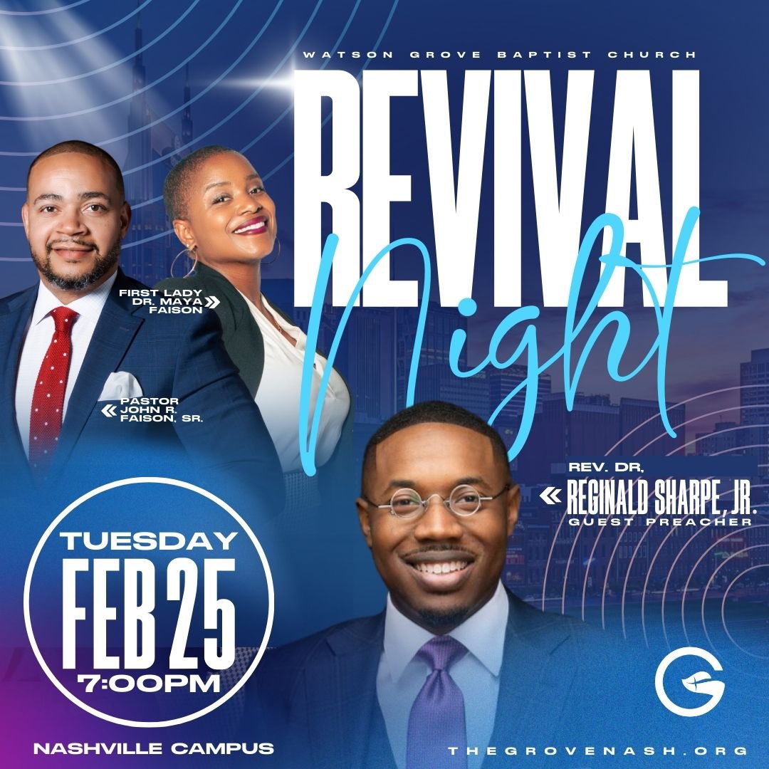 Watson Grove Church (@thegrovenash) on Twitter photo is coming to The Grove!! Join us on Tues, Feb 25th at 7PM at our Nashville campus for a time of prayer, praise, & preaching. Pastor <a href="/rwsharpejr/">Reginald Sharpe</a> will be sharing the Word. Come and be revived as we seek God intentionally.
#Opportunity2025 is coming to The Grove!! Join us on Tues, Feb 25th at 7PM at our Nashville campus for a time of prayer, praise, & preaching. Pastor <a href="/rwsharpejr/">Reginald Sharpe</a> will be sharing the Word. Come and be revived as we seek God intentionally.
#Opportunity2025