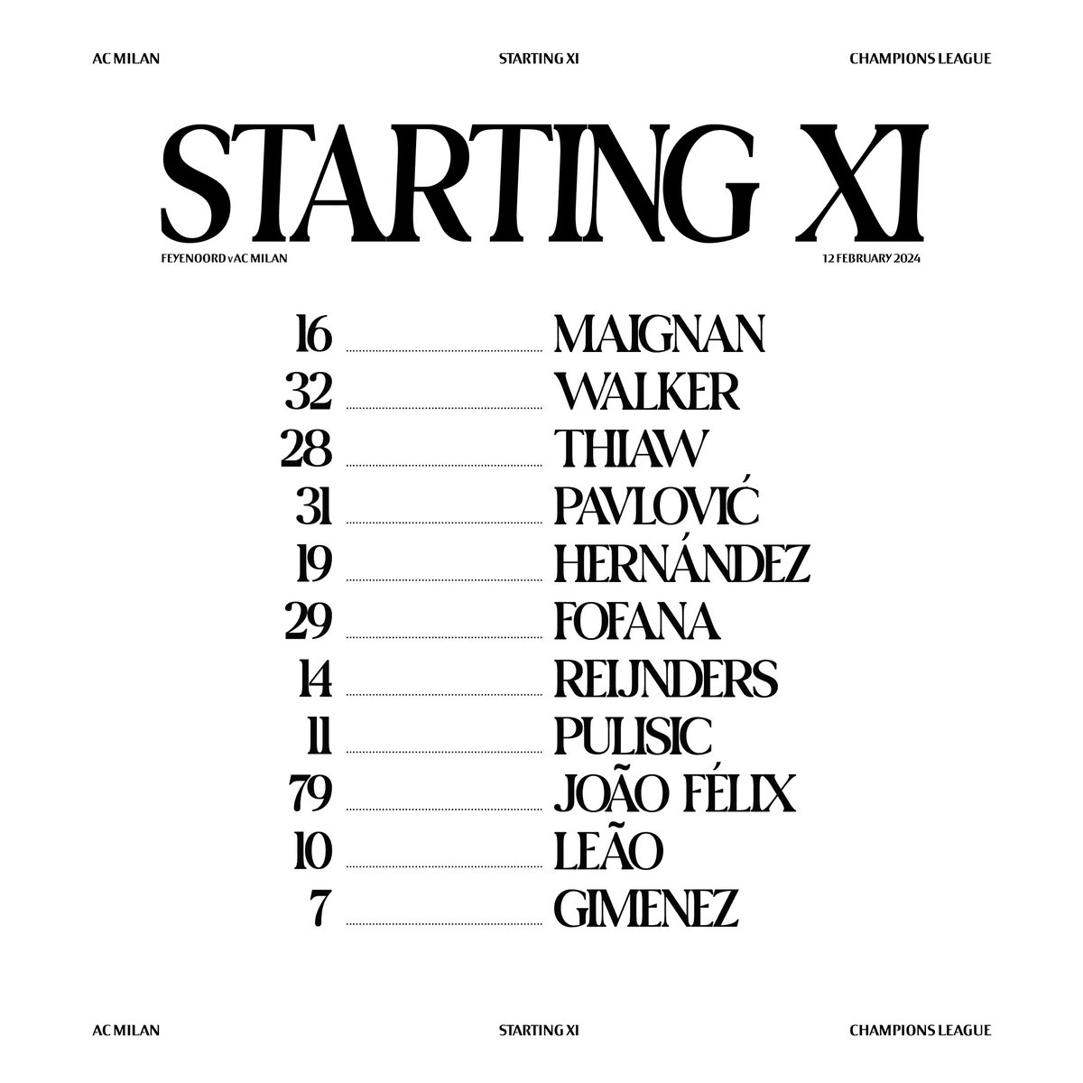 How we line up for our #UCL play-off! 🔥

#FeyenoordMilan #SempreMilan