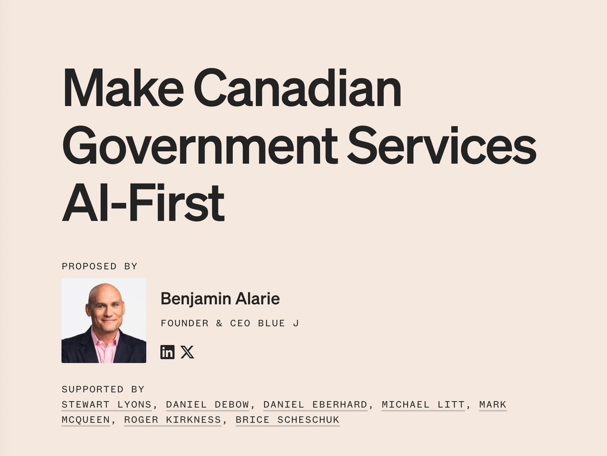 Build Canada (@build_canada) on Twitter photo AI is going to transform our world in the coming years. Other nations are already racing ahead. We can wait and be forced to buy this technology from other global providers, or become a world-leader of AI solutions ourselves.
We can start by using AI to create world-leading AI is going to transform our world in the coming years. Other nations are already racing ahead. We can wait and be forced to buy this technology from other global providers, or become a world-leader of AI solutions ourselves.
We can start by using AI to create world-leading