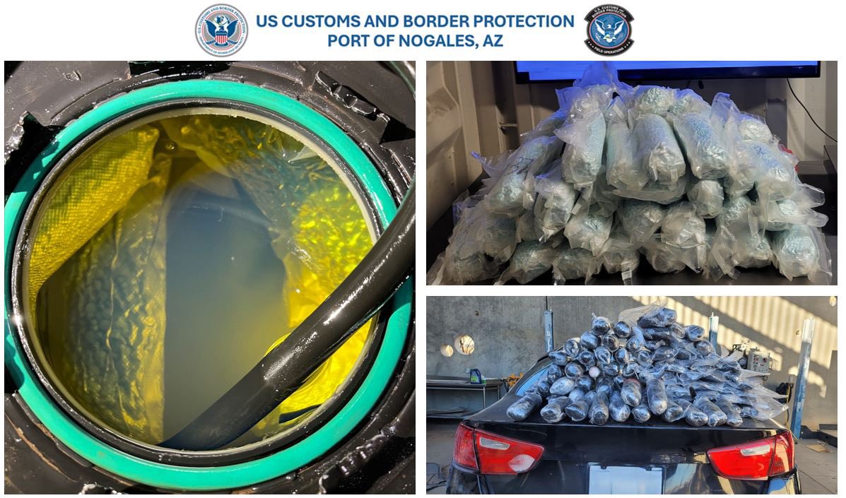 1/17-1/23: CBP officers at the Nogales POE seized approx 456,170 fentanyl pills, 112 lbs meth, and 2.6 lbs cocaine in 3 separate events. Concealment methods included gas tank, doors, and panels. Great work by Team Nogales keeping these dangerous narcotics from reaching US cities!