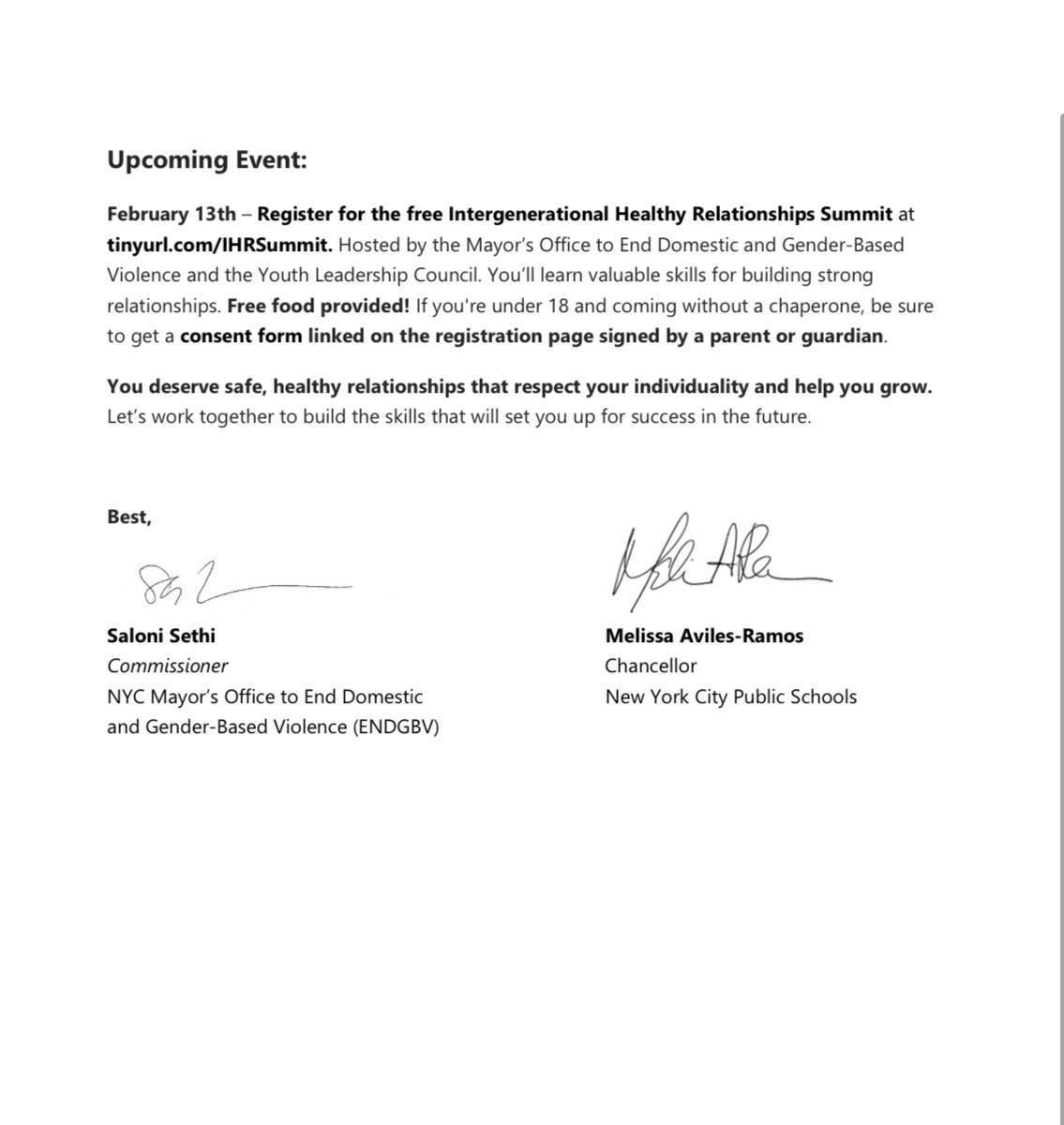 Office to End Domestic and Gender-Based Violence (@nycendgbv) on Twitter photo 📩📚JUST IN: The Adams Admin. sent a letter to <a href="/NYCSchools/">NYC Public Schools</a> students in 7th-12th grades today to share resources for Teen Dating Violence Awareness Month. “You deserve safe, healthy relationships that respect your individuality and help you grow.” Read about our resources #tdvam 📩📚JUST IN: The Adams Admin. sent a letter to <a href="/NYCSchools/">NYC Public Schools</a> students in 7th-12th grades today to share resources for Teen Dating Violence Awareness Month. “You deserve safe, healthy relationships that respect your individuality and help you grow.” Read about our resources #tdvam