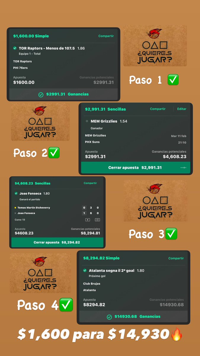 PicksPicks5's tweet photo. BOOOOOOOOOOOOOMMM‼️‼️

Reto escalera Calamar GANADO!✅

Oficialmente nos llevamos el reto calamar + UN META PARLEY jubilador que cobramos también el día de antier 

Para esto son mis retos, para que se aliviane la gente ❤️ atentos que se viene el VOL.2.0

RETO GANADO+PARLEY😍💣✅ https://t.co/0VH4jpi98X