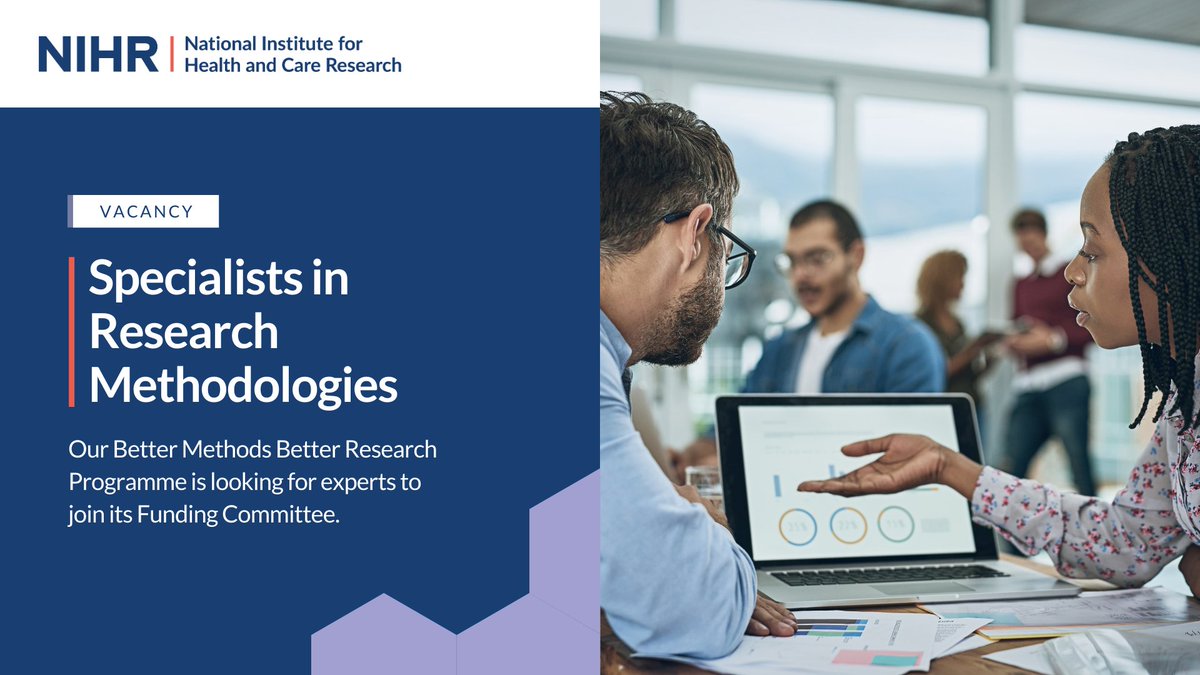 Are you an expert in research methodologies?

Our Better Methods Better Research Committee is looking for Specialists in Research Methodologies to join them!

📅 Closing date: 1 March 2025

Lean more about the role and apply at: nihr.ac.uk/get-involved/c…