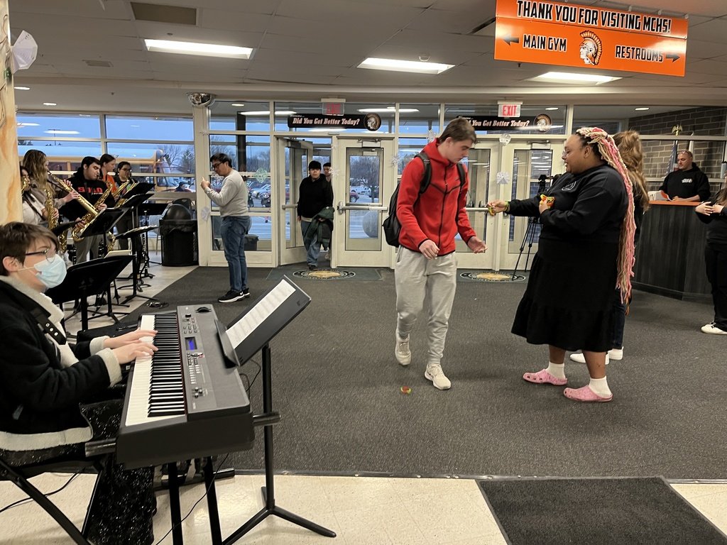The Black Student Union and jazz band celebrated Black History Month this morning! Jazz band played music by Black artists while Black Student Union members handed out  bracelets. Stay tuned for a video of the jazz band! 
dist156.org/page/black-his…