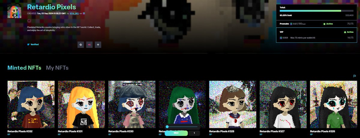 RetardioPixels's tweet photo. 🔥 RETARDIO PIXELS - 83.25% SOLD! 🔥

🚀 Now tradable on Tensor &amp; Magic Eden! 🚀

And you’re still fading it? LFG! 🏃💨

🔗 Mint Now: [https://t.co/NqdDWE87Uj]

🔗 Trade on Tensor: [https://t.co/GnXES8q34y]

#RetardioPixels #NFT #Solana #Tensor #MagicEden #LFG 🚀 https://t.co/iFUK4Kd1J9