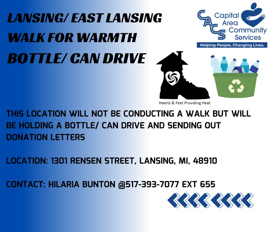 CACSmi_org's tweet photo. Our Walk for Warmth event is happening across multiple locations. Find the location nearest to you and be part of this impactful event! 💙🔥
#WalkForWarmth #CommunityStrong #SupportYourNeighbors #CACS https://t.co/AljOFAQjf6
