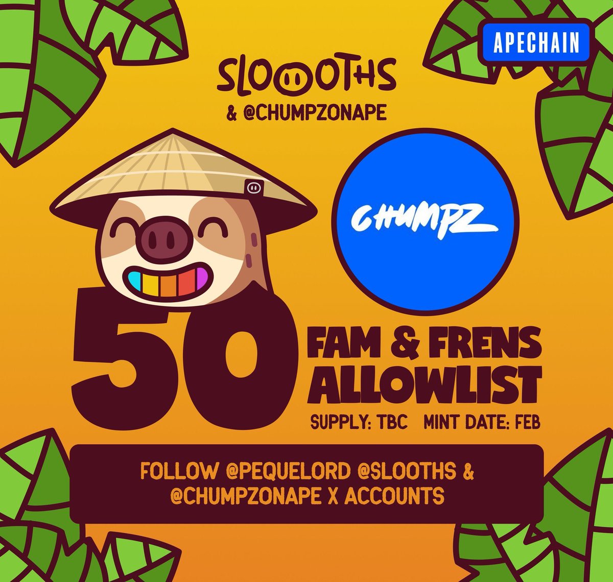 chumpzonape's tweet image. Sloooths x Chumpz  
We're thrilled to announce our official collaboration with @Sloooths by @Pequelord  🤝! 

We're giving away 5 GTD spots!   
Follow @Pequelord , @Sloooths &amp;amp; @chumpzonape 
Like &amp;amp; RT
and Tag 3 friends.  
Drop your EVM wallet!
Raffle in 24hrs.