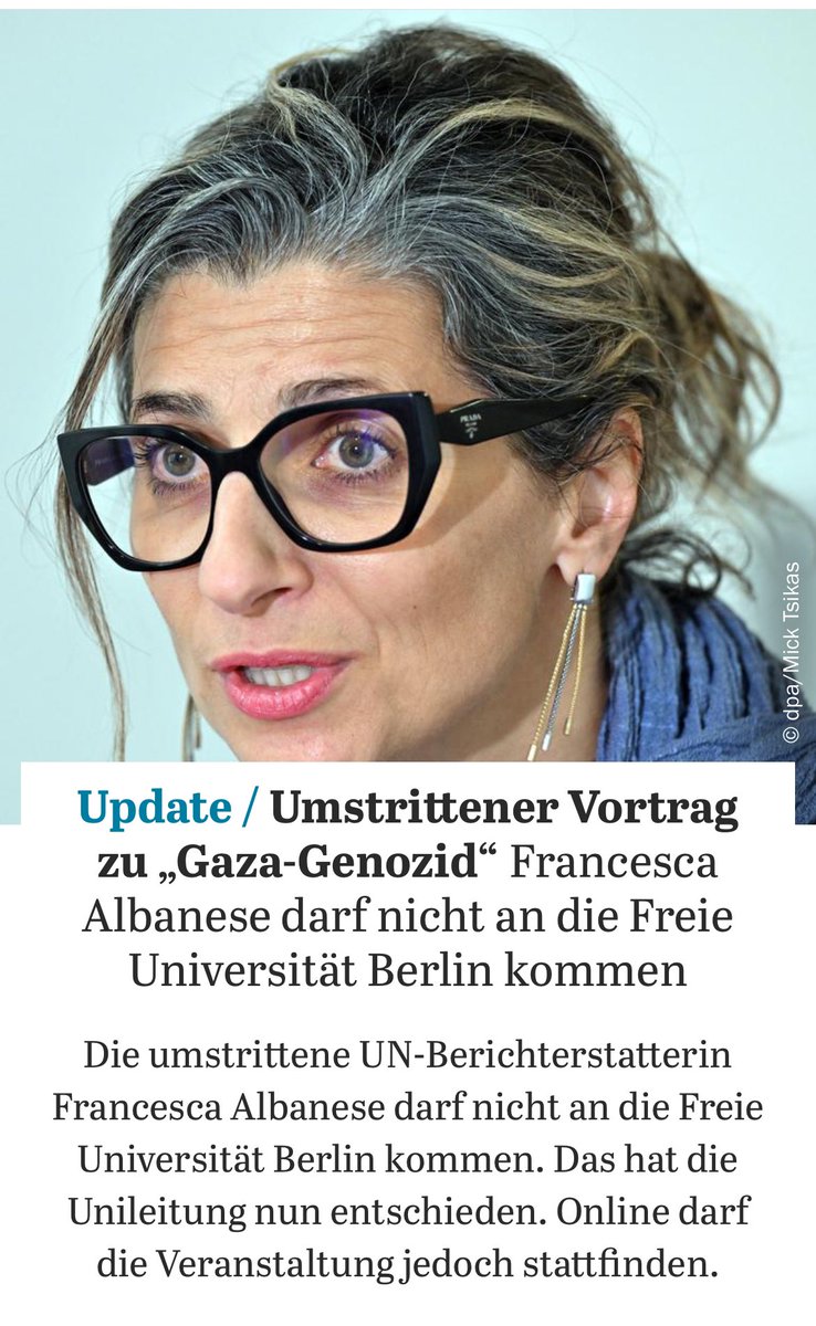 Germany: Where “historical responsibility” means canceling UN representatives at universities - twice. <a href="/FranceskAlbs/">Francesca Albanese, UN Special Rapporteur oPt</a>