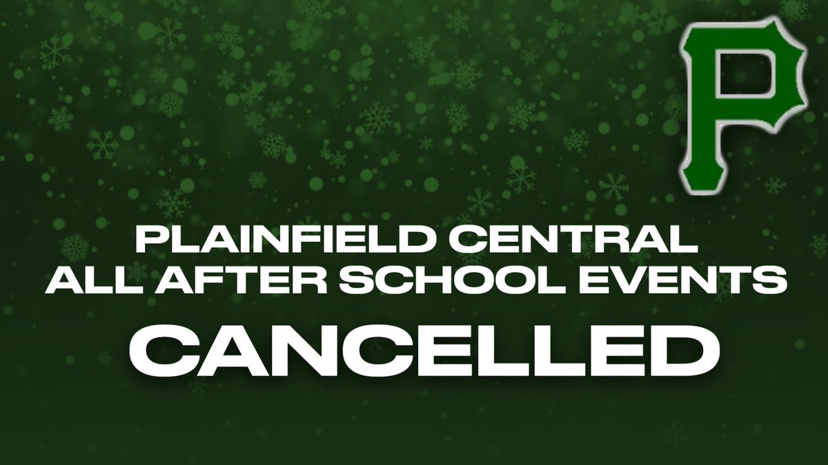 Plainfield Central Wildcats Athletics (@wildcatspchs) on Twitter photo All after school activities, practices and events are cancelled for today, Wednesday 2/12. Contact the Athletic Office with any questions.
<a href="/Mr_Chlebek/">PHS Wildcats</a> <a href="/pchssuperfan/">#BGN</a> <a href="/PCHSBoosters/">PCHS Athletic Booster Club</a> All after school activities, practices and events are cancelled for today, Wednesday 2/12. Contact the Athletic Office with any questions.
<a href="/Mr_Chlebek/">PHS Wildcats</a> <a href="/pchssuperfan/">#BGN</a> <a href="/PCHSBoosters/">PCHS Athletic Booster Club</a>