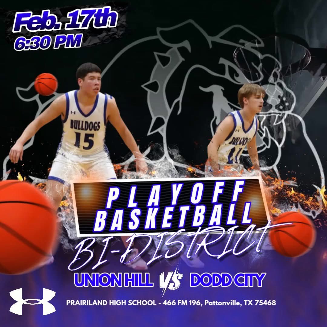 Trent Taylor (@thetrenttaylor) on Twitter photo The Union Hill Bulldogs are officially IN the postseason for the first time since the 2017-2018 season!
We will be playing Dodd City at Prairiland High School at 6:30pm on Monday, February 17th. <a href="/Texas1AFan/">Texas 1A Fan</a> <a href="/STBA_TX/">STBA-TX.com</a> <a href="/hoopinsider/">Hoopinsider</a> The Union Hill Bulldogs are officially IN the postseason for the first time since the 2017-2018 season!
We will be playing Dodd City at Prairiland High School at 6:30pm on Monday, February 17th. <a href="/Texas1AFan/">Texas 1A Fan</a> <a href="/STBA_TX/">STBA-TX.com</a> <a href="/hoopinsider/">Hoopinsider</a>