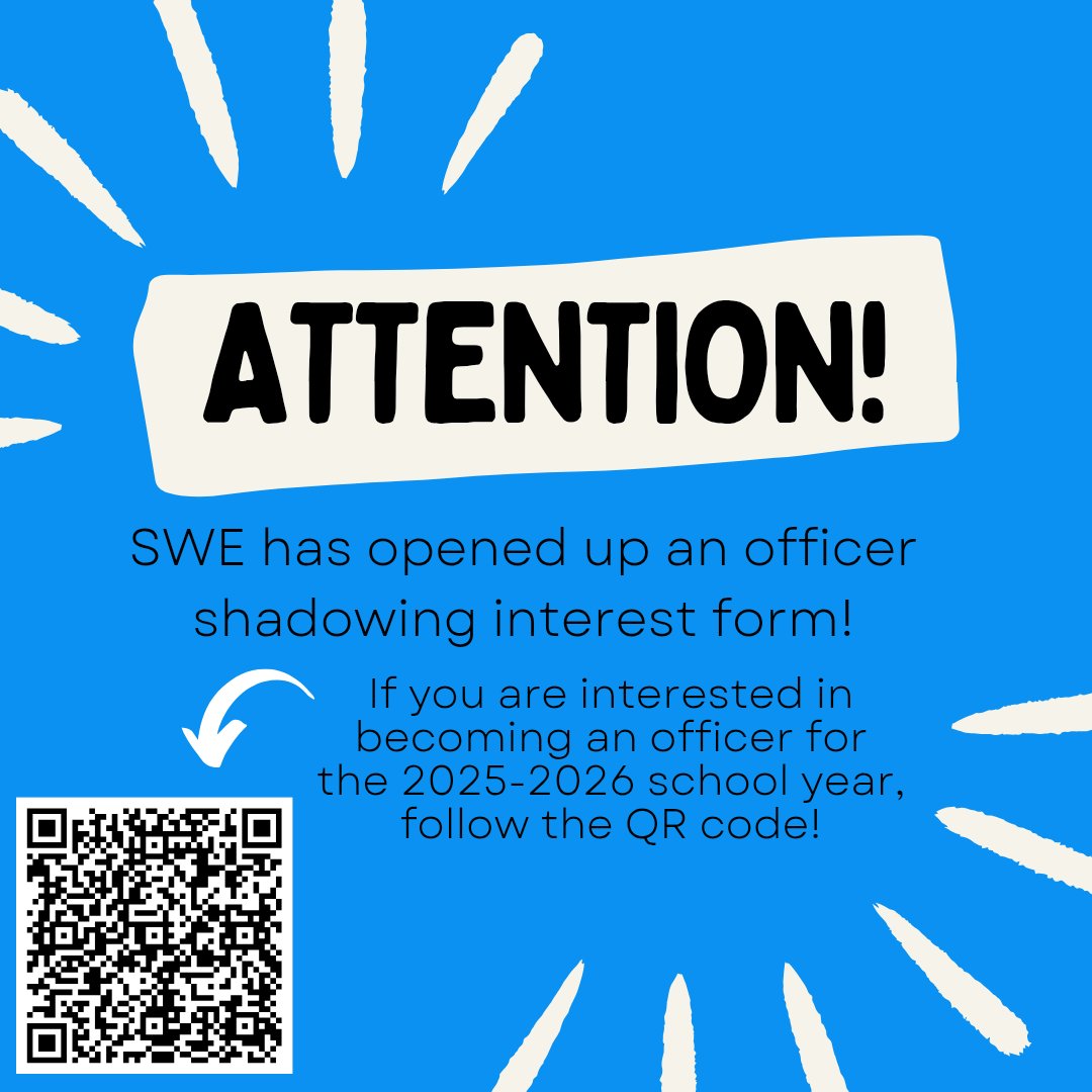 If you are interested in becoming a SWE officer for the next academic year, fill out the form below! You will then be eligible to shadow our current officers to learn the basics of the role!