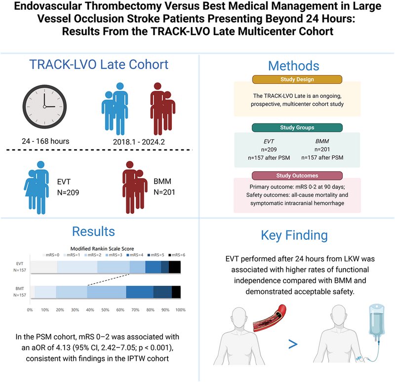 Endovascular Thrombectomy Versus Best Medical Management in Patients With Large Vessel Occlusion Stroke Presenting Beyond 24 Hours: Results From the TRACK‐LVO Late Multicenter Cohort ahajournals.org/doi/10.1161/SV… <a href="/svinsociety/">SVIN</a> <a href="/SVINJournal/">Stroke: Vascular and Interventional Neurology</a>  <a href="/StrokeAHA_ASA/">Stroke AHA/ASA</a>