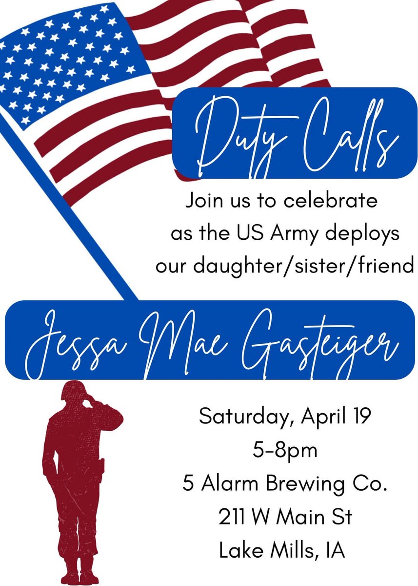 Mark your calendar and come honor Jessa and all those who serve this great country.