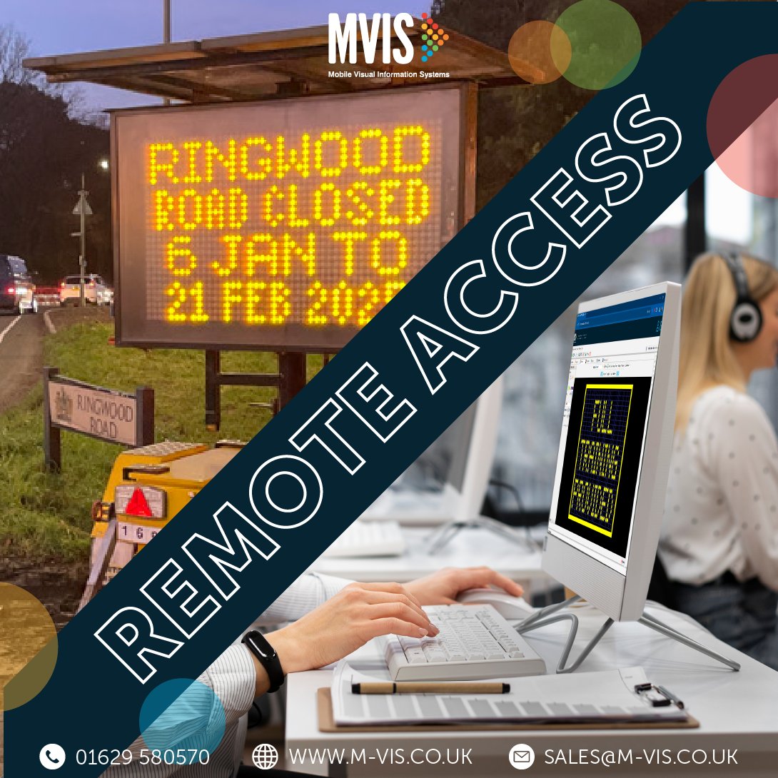 🚦 Program your MVIS products anytime, anywhere! 

💻 Update &amp; manage signs remotely for road closures &amp; critical info with ease.  
🌐 Stay connected, stay efficient.  

📞 01629 580570 | 📧 sales@m-vis.co.uk | 💻 bit.ly/35aktJy  

#RemoteAccess #TrafficManagement