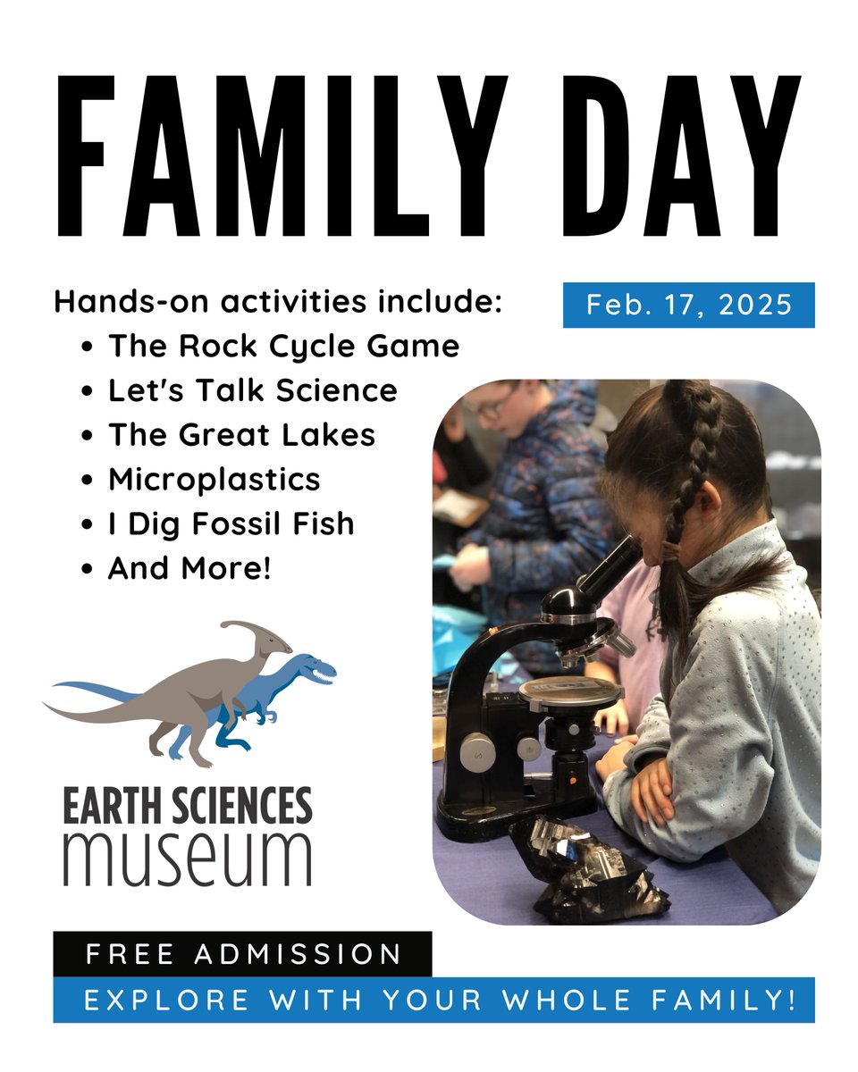 Join us for Family Day at the Earth Sciences Museum on February 17th from 10 AM to 3 PM. Enjoy hands-on exhibits, fun activities, and explore the wonders of our planet with the whole family!

Register today: uwaterloo.ca/earth-sciences…