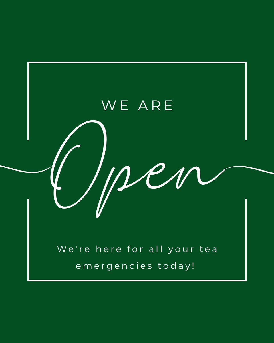 We are open our regular hours today! Stop in for a warm cuppa!