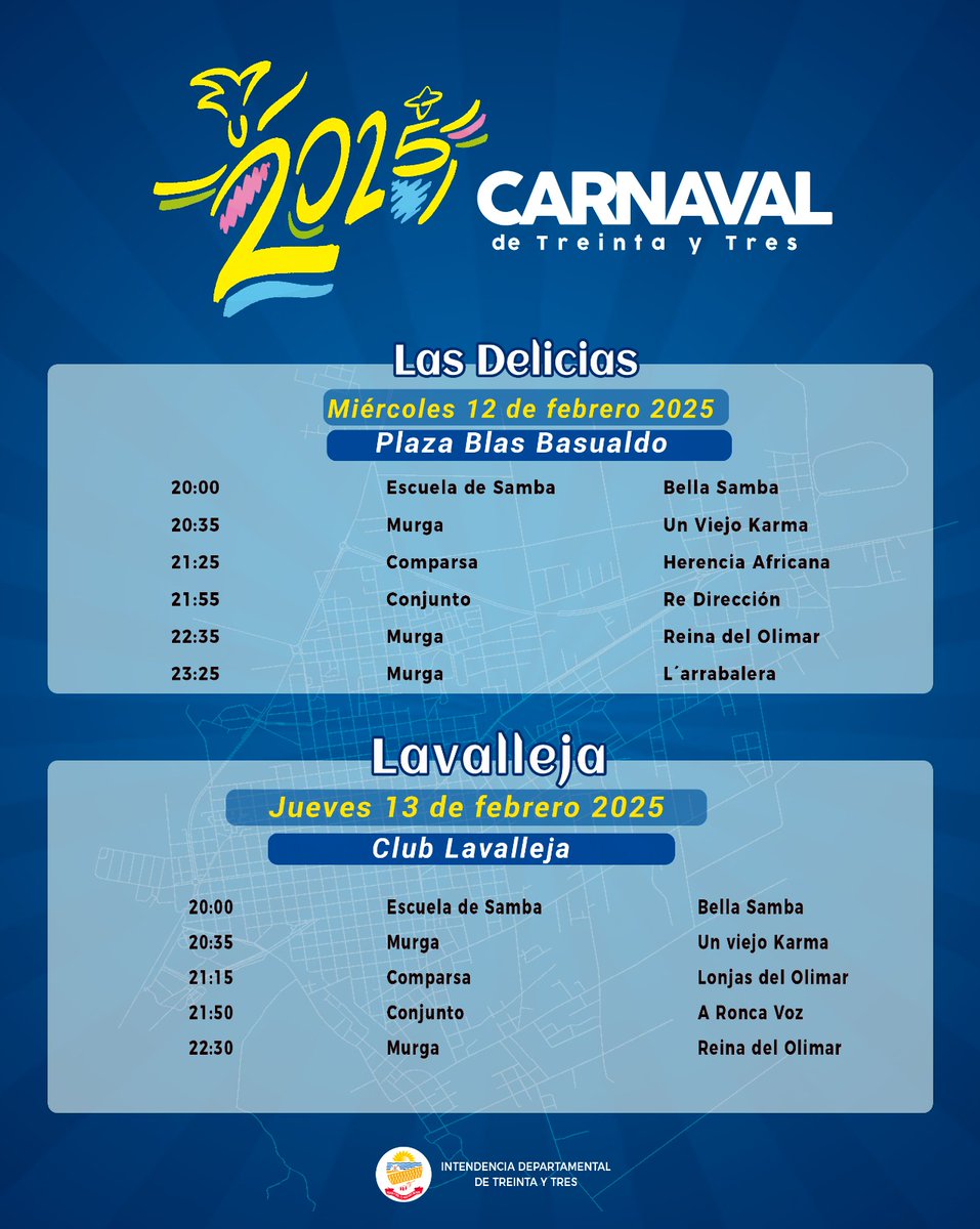 Programación en tablados para hoy. 
#CarnavaldeTreintayTres