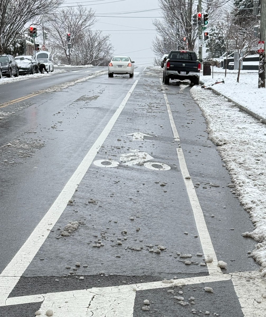 The snow is here and so are we. 🌨️❄️ 
Bike lane snow removal is underway, and our teams are hard at work to ensure they are clear, safe, and accessible. 🚴🏾‍♂️ 
Give us patience as we clear these areas. Remember to exercise caution around residual slushy spots.