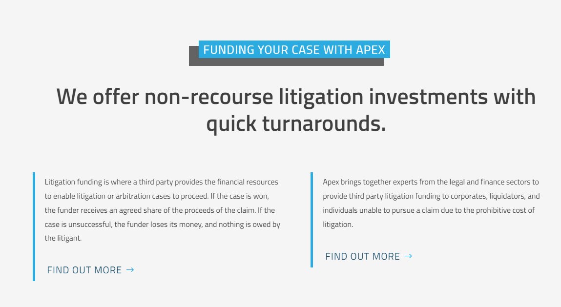 ApexLitigation's tweet photo. Funding Your Case with Apex: We offer non-recourse litigation investments with quick turnarounds.

https://t.co/92aqd2Hvz3 https://t.co/BZ2R05a4S4