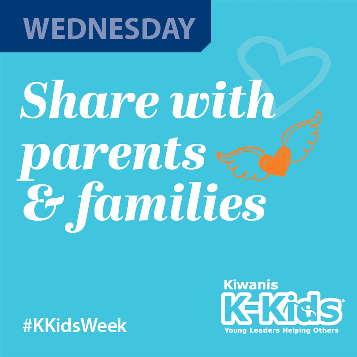Share your K-Kids passion for serving others with your biggest cheerleaders—your parents! 

Host a show-and-tell party, make a special presentation, or invite the sponsoring Kiwanis club to share the mission of Kiwanis and your club’s impact.

Don't forget to tag us! #KKidsWeek