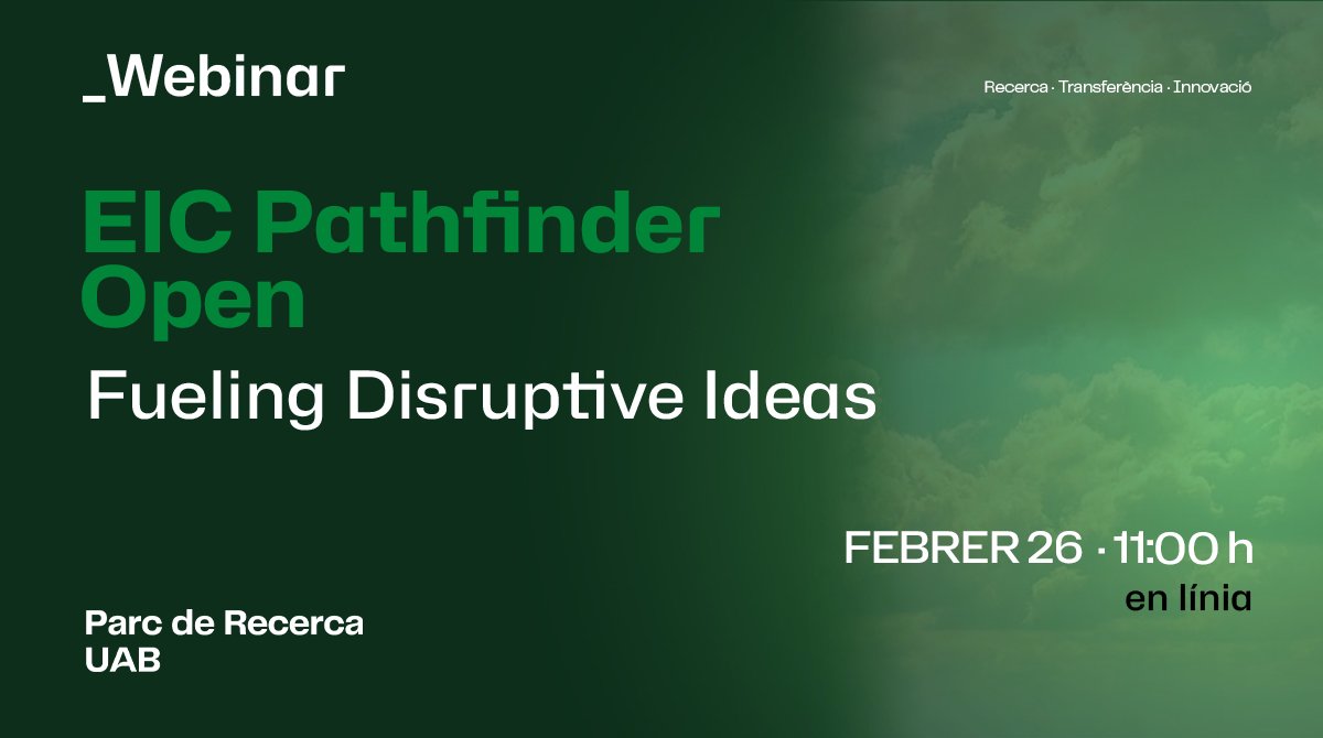Parc de Recerca UAB (@pruab) on Twitter photo 📆Torna l’<a href="/EUeic/">European Innovation Council</a> Pathfinder Open! Fins a 3M€ a fons perdut per al desenvolupament de tecnologies que tinguin el potencial de creat nous mercats o abordar reptes globals. 🇪🇺
🗣️Per tal de conèixer-ne tots els detalls, hem organitzat un webinar.
pruab.cat/ca/agenda/webi… 📆Torna l’<a href="/EUeic/">European Innovation Council</a> Pathfinder Open! Fins a 3M€ a fons perdut per al desenvolupament de tecnologies que tinguin el potencial de creat nous mercats o abordar reptes globals. 🇪🇺
🗣️Per tal de conèixer-ne tots els detalls, hem organitzat un webinar.
pruab.cat/ca/agenda/webi…