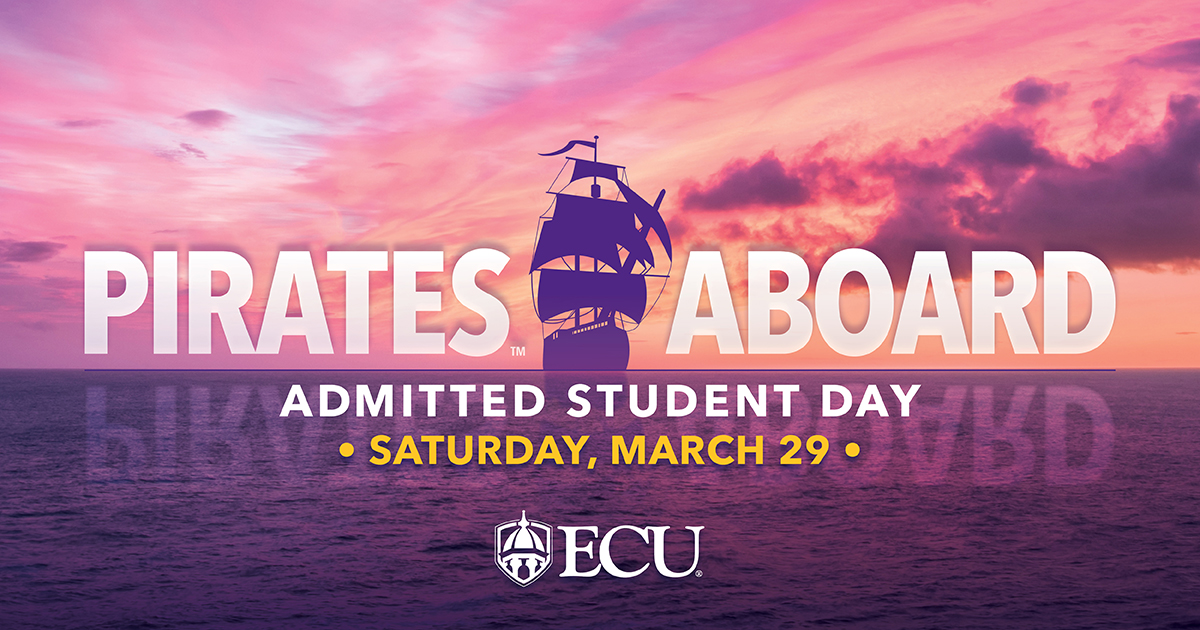 ECU Admissions (@ecuadmissions) on Twitter photo ๐จ Calling all admitted #Pirates! ๐จ
Join us on March 29 for Pirates Aboard Admitted Student Day! At this event, you will get to:
๐ Meet faculty members
๐ก Attend info sessions
๐บ๏ธ Tour campus
๐ Learn more about your intended major
...and more!
โก๏ธ admissions.ecu.edu/piratesaboard/ ๐จ Calling all admitted #Pirates! ๐จ
Join us on March 29 for Pirates Aboard Admitted Student Day! At this event, you will get to:
๐ Meet faculty members
๐ก Attend info sessions
๐บ๏ธ Tour campus
๐ Learn more about your intended major
...and more!
โก๏ธ admissions.ecu.edu/piratesaboard/