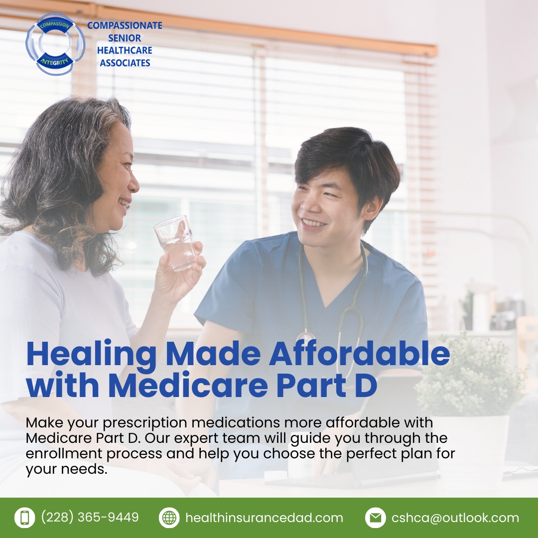 Healing made affordable with Medicare Part D! 💊 Let us help make your prescription medications more affordable. 

Our expert team is here to guide you through the enrollment process and find the perfect plan tailored to your needs.