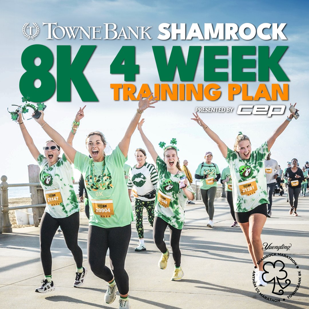 We're just a little over one month away from the greatest race weekend of the year!

It’s not too late to get in on the TowneBank Shamrock 8K fun!  We've got you covered with an 8K 4 week training plan to get you crossing that finish line with a smile.

bit.ly/41b6K3P