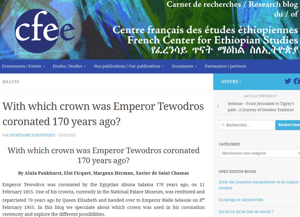 alula pankhurst (@alulapan) on Twitter photo For possible answers about Emperor Tewodros' coronation crown read the <a href="/CFEE_addis/">Centre français des études éthiopiennes</a> blog out today. For possible answers about Emperor Tewodros' coronation crown read the <a href="/CFEE_addis/">Centre français des études éthiopiennes</a> blog out today.