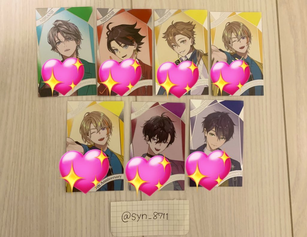 syn_8711's tweet photo. 【交換】 にじさんじ 7th Anniversary 7周年 チェキ風カード 

【譲】画像参照(💖の物はR)
【求】🗝💸

R同士、N同士での交換でお願いします。
郵送でのお取引希望です。
検索からでもお気軽にお声掛けください。 https://t.co/9pJ3InpVYx
