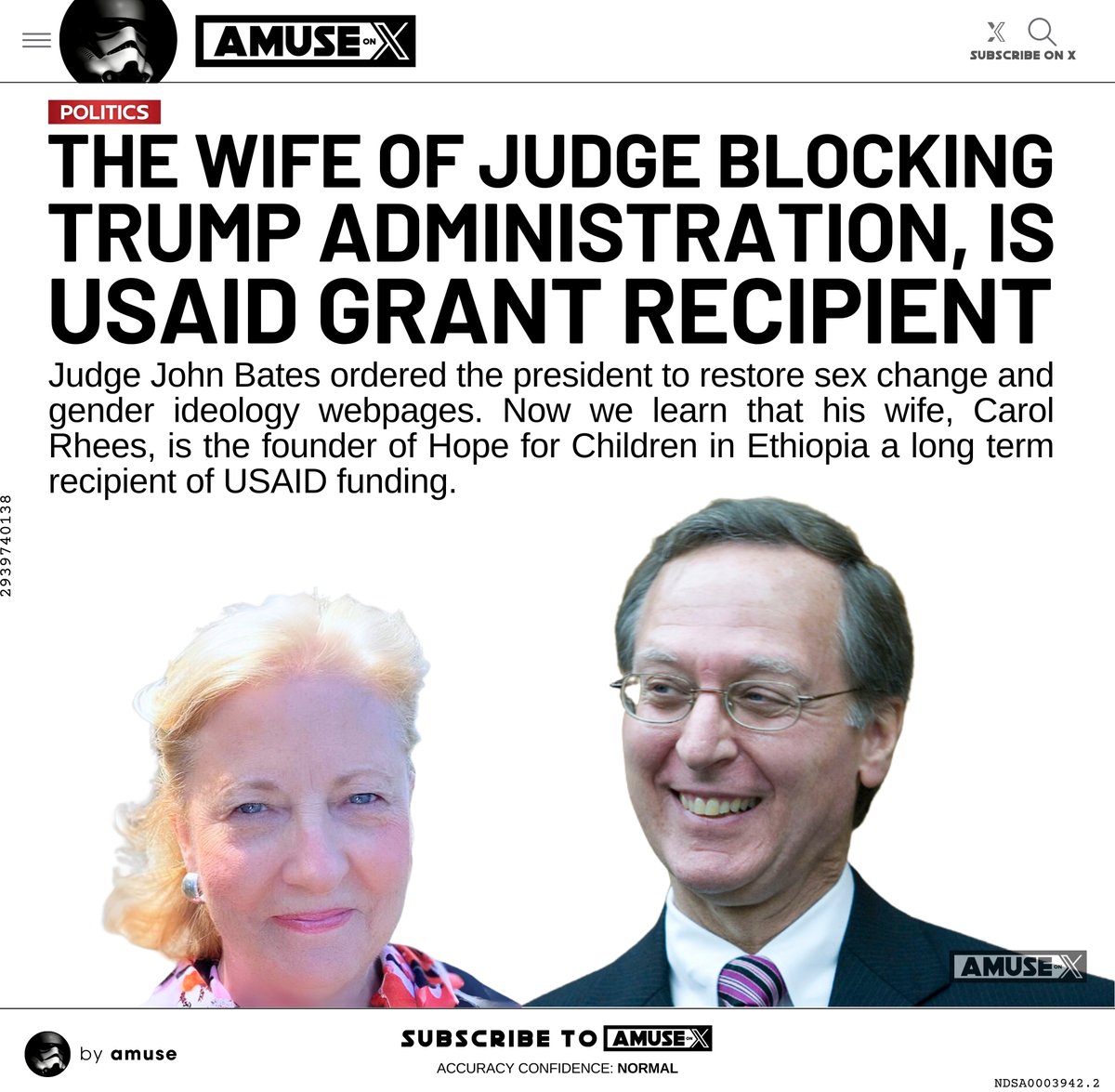 @amuse (@amuse) on Twitter photo USAID: The swamp is deep. One of the activist judges blocking Trump's agenda, Judge John Bates, is married to the founder of a USAID-funded NGO. Carol Rhees is a Democrat lawyer who started Hope for Children in Ethiopia a long-time USAID grant recipient.
h/t <a href="/pepesgrandma/">Bad Kitty Unleashed 🦁 💪🏻</a> USAID: The swamp is deep. One of the activist judges blocking Trump's agenda, Judge John Bates, is married to the founder of a USAID-funded NGO. Carol Rhees is a Democrat lawyer who started Hope for Children in Ethiopia a long-time USAID grant recipient.
h/t <a href="/pepesgrandma/">Bad Kitty Unleashed 🦁 💪🏻</a>