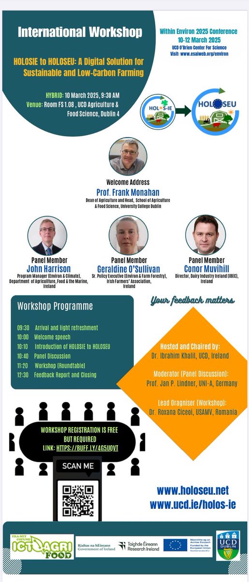 Join us for the HOLOS-IE to EU Workshop at Environ 2025🌾
Discover the latest in agricultural system #modeling with #GIS, #AI &amp; more.  
📅 10 March 2025
🕘 9:30 AM
📷 FS 1.08, #UCD#Agriculture &amp;  #Science, #Dublin 4 (&amp; Virtual)  
Register (Hybrid) now: buff.ly/41V