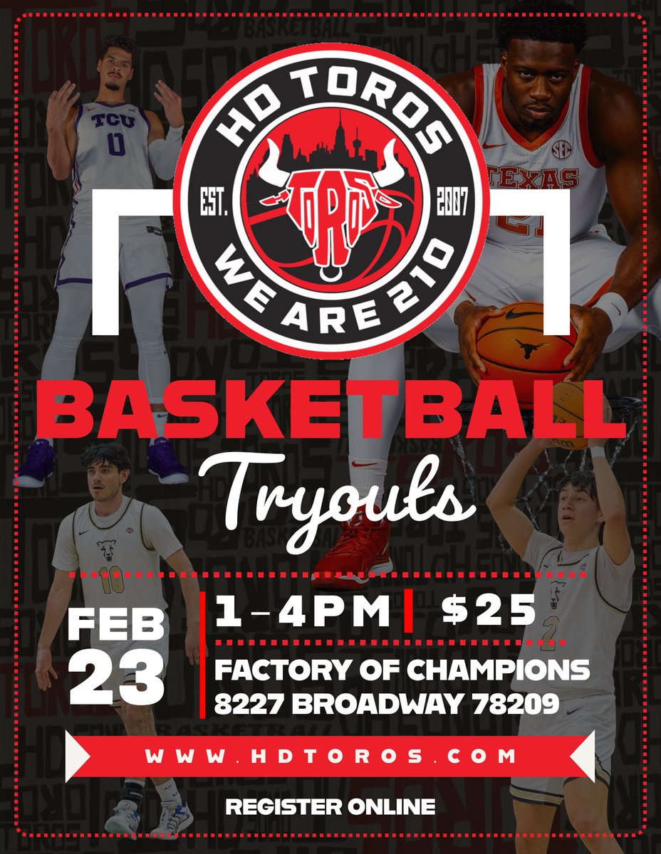 Registration is open for our 2025 high school tryouts! Register online at hdtoros.com

We are looking to fill these groups
🔴15U Travel
⚫️15U Travel
🔴16U Travel
⚫️17U Travel
🔴15/16U City
⚫️16/17U City

Join our family and be part of our winning
CUL🤘🏼URE! #WeAre210