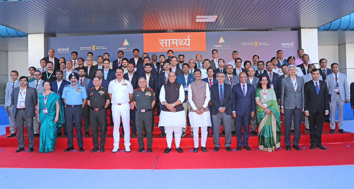 rajnathsingh's tweet photo. Addressed the Valedictory ceremony of the 15th Aero India in Bengaluru today. 

India is going through a revolutionary phase of transformation and is moving towards becoming a global leader in defence innovation & aerospace technology.

The time has come for the private industry to take a lead in defence manufacturing sector in India. 

https://t.co/djL0b721Py